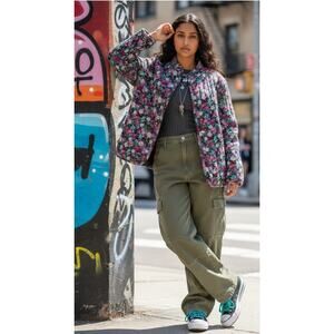 Vtg Velour Quilted Jacket Floral Print Shell Buttons Sz M L Whimsy Unique Retro